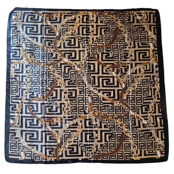 Scarf Silk Black and Gold Satin Print 35 x 35 inches - Picture 10 of 13